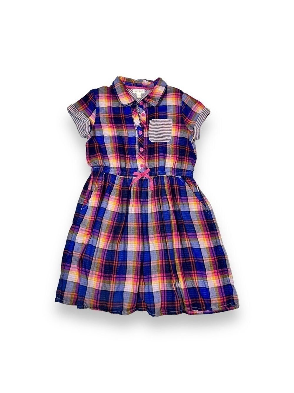 Cat & Jack Girls Pink and Navy Plaid Dress Size Large